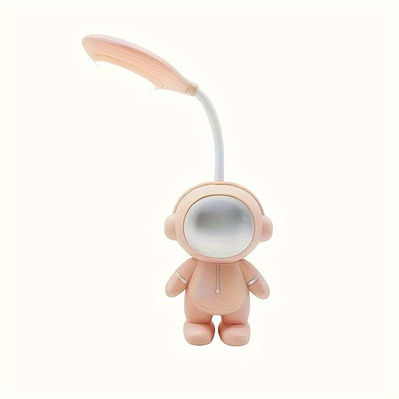 USB-Rechargeable Astronaut Desk Lamp - Pastel Colors (White/Blue/Red/), Eye-Caring LED Night Light, Portable Bedside & Workspace Lighting with Lithium Battery, Cute Astronaut Decor, Adults, Home Office - Ideal Gift for Space Enthusiasts, Playful Design,