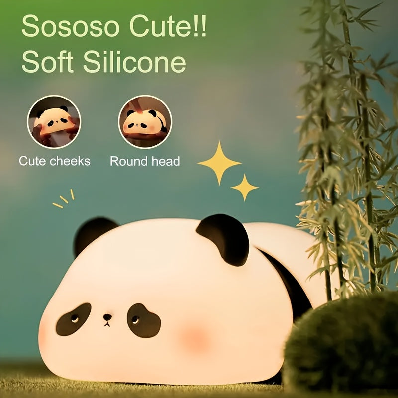 Cute Panda LED Night Light - Soft Glow Adjustable Brightness Bedside Lamp, Perfect for Children's Use and Parent-Child Sleeping Companion with USB Rechargeability
