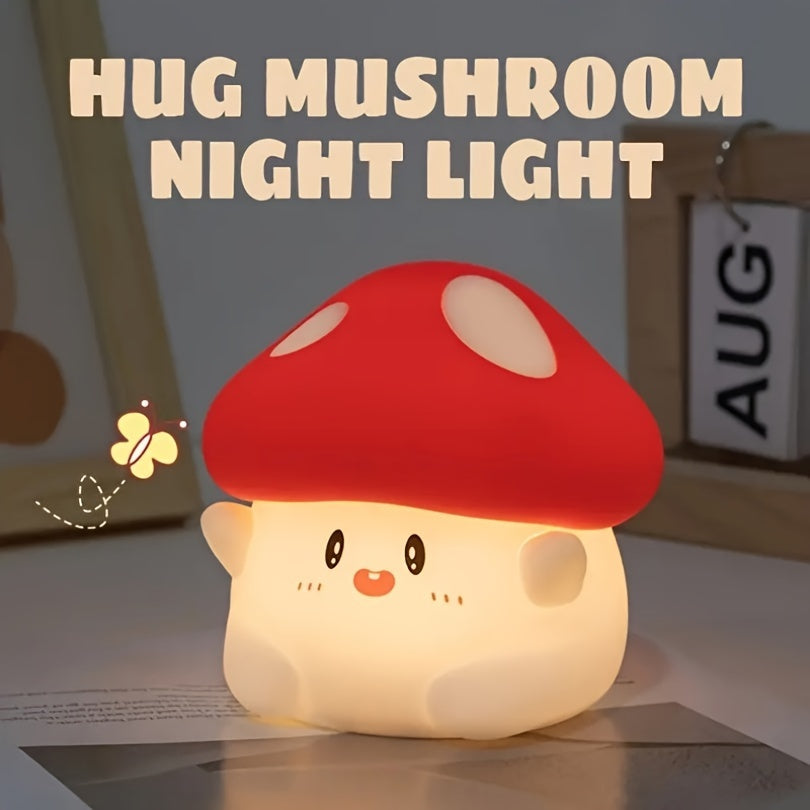 HCAVEY-Cute Mushroom Night Light. Adjust The Brightness In Second Gear, Light Up In One Shot, with Touch Function, USB Charging. Suitable for Various Room Types, Bedside Lamp Ambient Light, Great Holiday Gifts for Friends, Birthday Gifts.