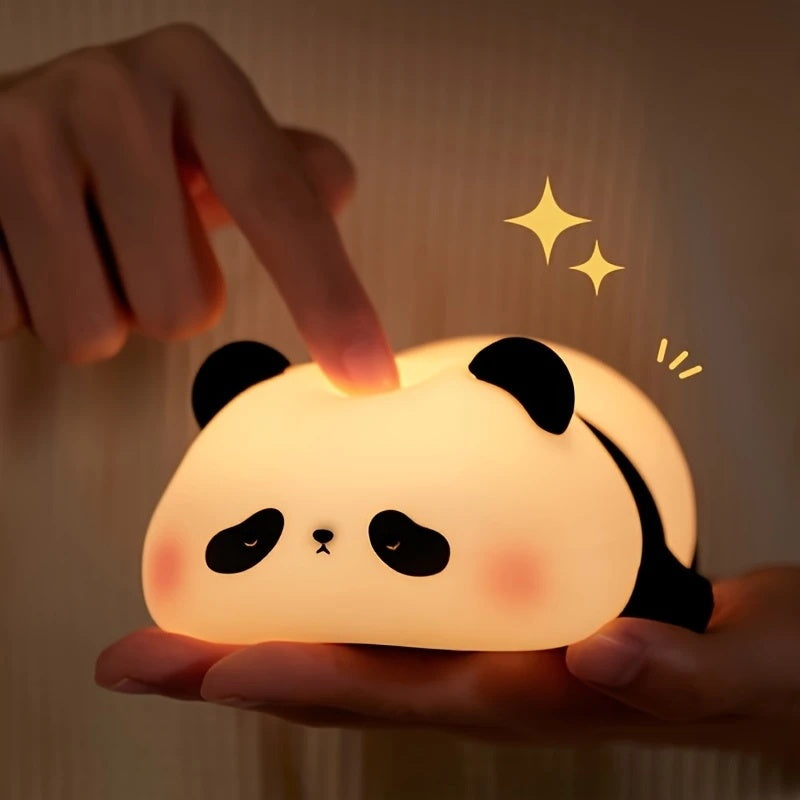 Cute Panda LED Night Light - Soft Glow Adjustable Brightness Bedside Lamp, Perfect for Children's Use and Parent-Child Sleeping Companion with USB Rechargeability