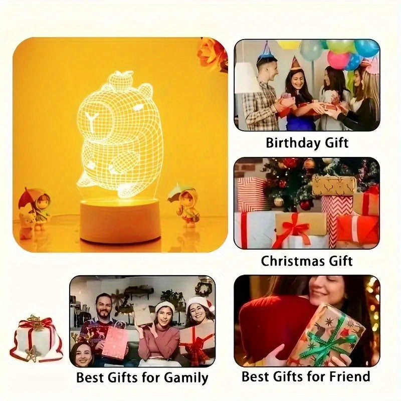 Adorable 3D Capybara Night Light - USB Powered Bedside Lamp, Suitable for Bedroom, Living Room, Office Cute Pet Desktop Decoration - No Batteries Needed, Eye-Friendly Warm Light - Perfect Gift for Animal Lovers, Modern Decoration, Plastic Material, Switch