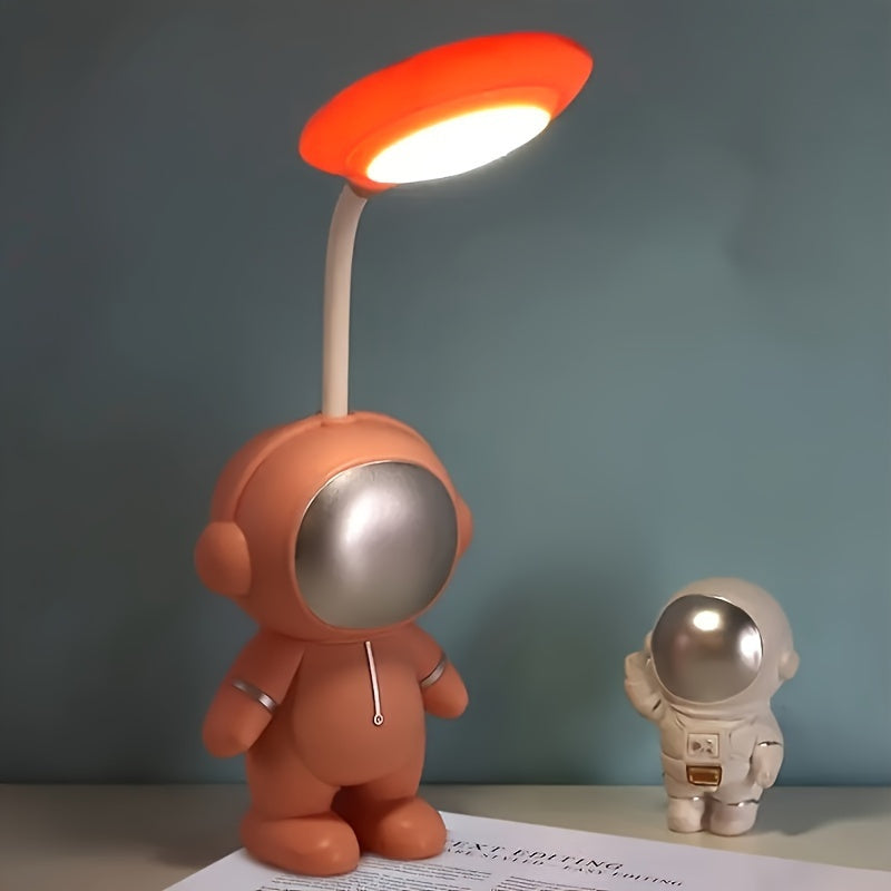 USB-Rechargeable Astronaut Desk Lamp - Pastel Colors (White/Blue/Red/), Eye-Caring LED Night Light, Portable Bedside & Workspace Lighting with Lithium Battery, Cute Astronaut Decor, Adults, Home Office - Ideal Gift for Space Enthusiasts, Playful Design,