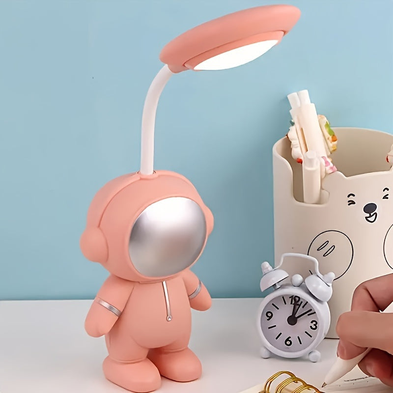 USB-Rechargeable Astronaut Desk Lamp - Pastel Colors (White/Blue/Red/), Eye-Caring LED Night Light, Portable Bedside & Workspace Lighting with Lithium Battery, Cute Astronaut Decor, Adults, Home Office - Ideal Gift for Space Enthusiasts, Playful Design,