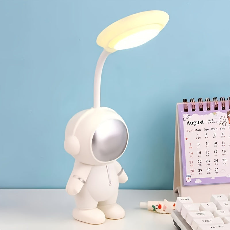USB-Rechargeable Astronaut Desk Lamp - Pastel Colors (White/Blue/Red/), Eye-Caring LED Night Light, Portable Bedside & Workspace Lighting with Lithium Battery, Cute Astronaut Decor, Adults, Home Office - Ideal Gift for Space Enthusiasts, Playful Design,