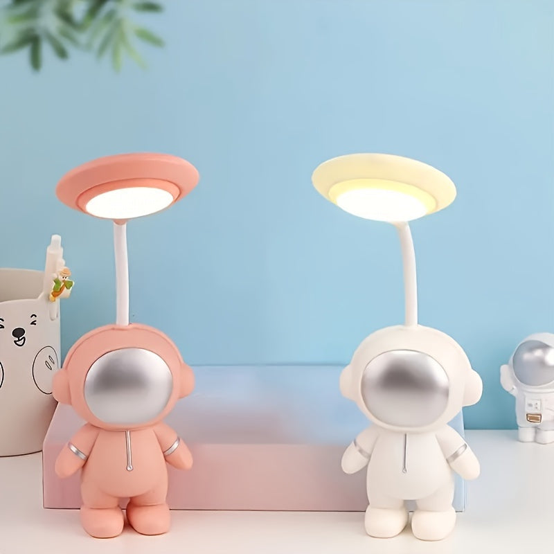 USB-Rechargeable Astronaut Desk Lamp - Pastel Colors (White/Blue/Red/), Eye-Caring LED Night Light, Portable Bedside & Workspace Lighting with Lithium Battery, Cute Astronaut Decor, Adults, Home Office - Ideal Gift for Space Enthusiasts, Playful Design,