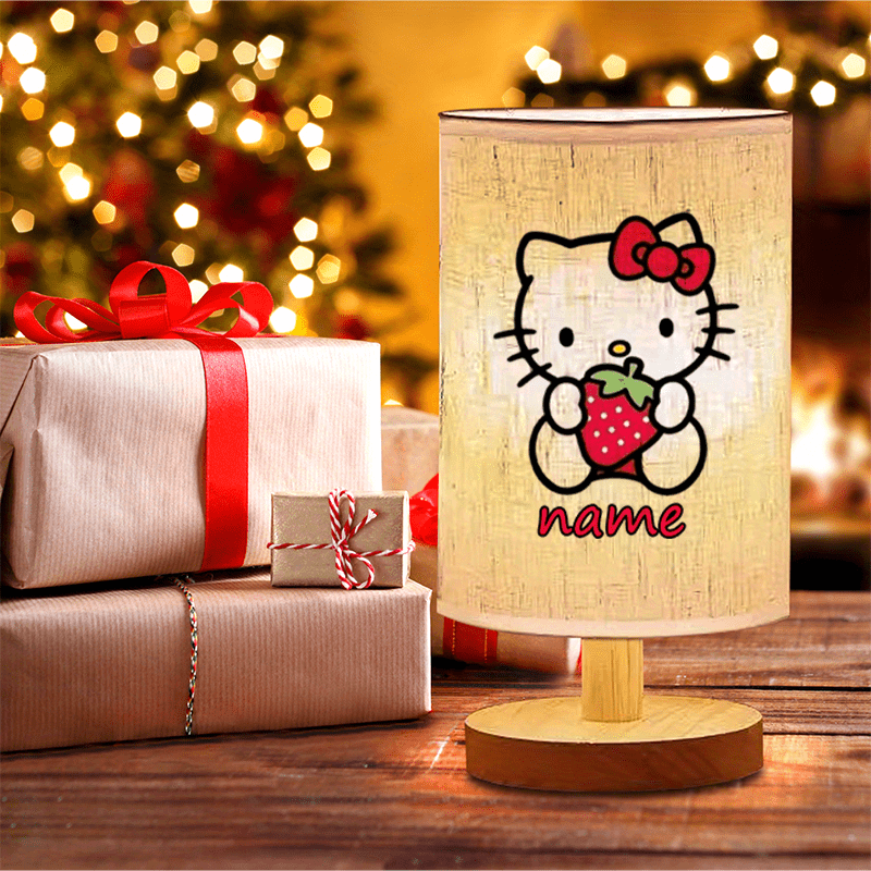 Personalized Hello Kitty Night Light with Custom Name - USB-Powered Warm Yellow Upward Reading Lamp, Cute Strawberry & Bow Design Bedroom Decor, Anniversary Gift for Girlfriend, Women's Desk Lamp, Hello Kitty Room Decor, Sanrio