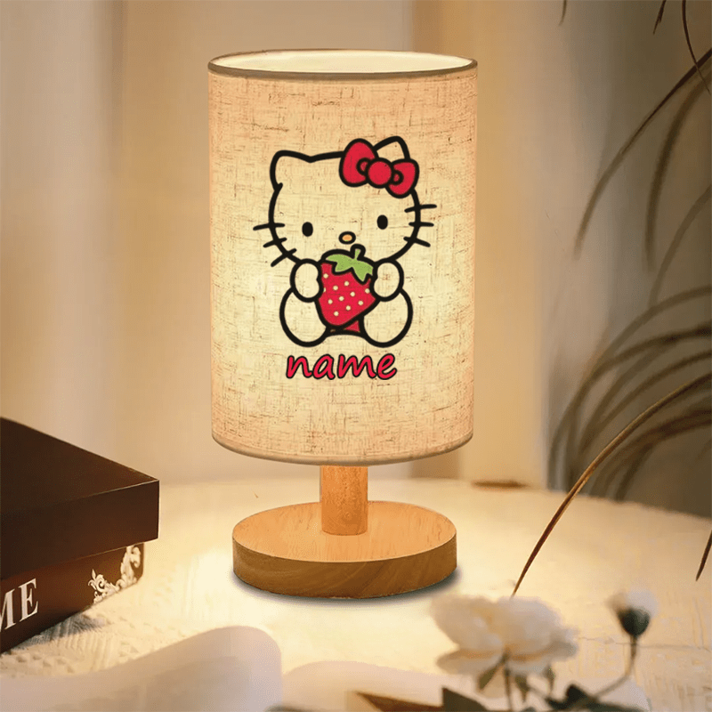 Personalized Hello Kitty Night Light with Custom Name - USB-Powered Warm Yellow Upward Reading Lamp, Cute Strawberry & Bow Design Bedroom Decor, Anniversary Gift for Girlfriend, Women's Desk Lamp, Hello Kitty Room Decor, Sanrio
