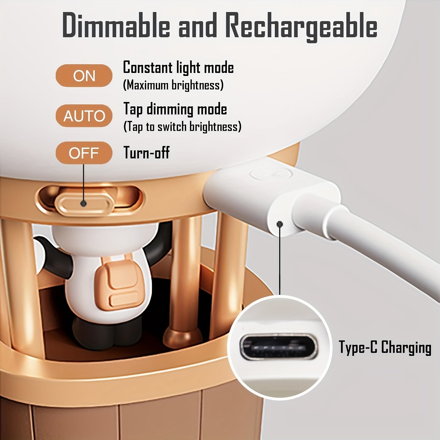 New hot air balloon charging nightlight, LED bedside lamp, 3 brightness levels, warm lamp, USB nightlight, suitable for bedroom and living room.