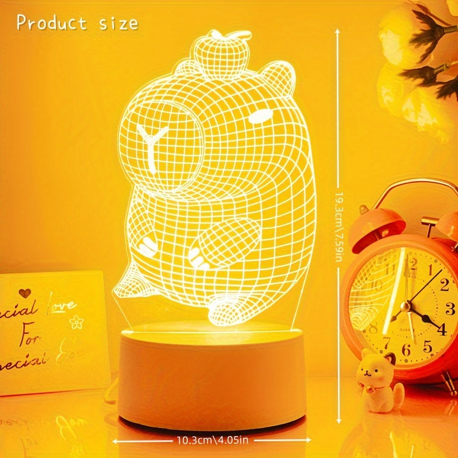 Adorable 3D Capybara Night Light - USB Powered Bedside Lamp, Suitable for Bedroom, Living Room, Office Cute Pet Desktop Decoration - No Batteries Needed, Eye-Friendly Warm Light - Perfect Gift for Animal Lovers, Modern Decoration, Plastic Material, Switch