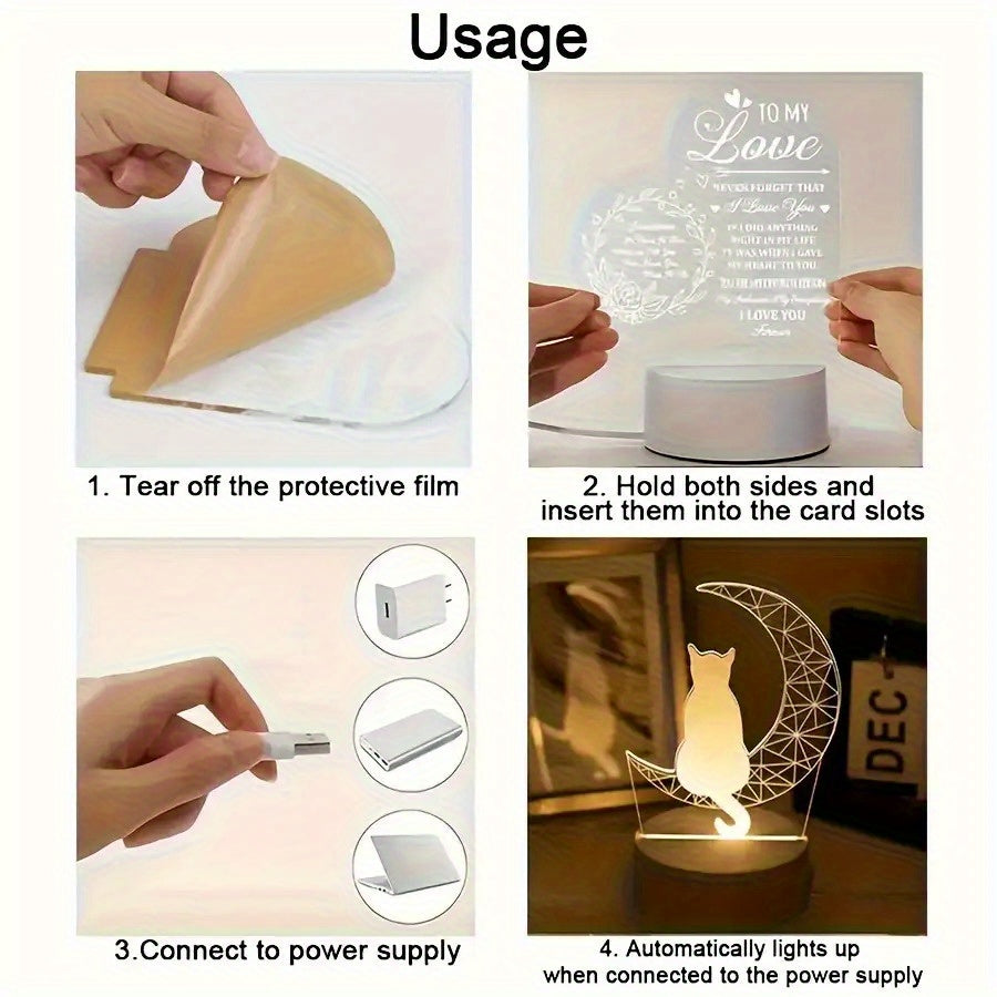 Modern Moon Cat Model LED Small Table Lamp, Bedroom and Study Decorative Lamp, Night Light, Holiday Gift for Friends, Compatible with Laptop USB Lamp, USB Interface Electronic Lamp, Computer Accessories, USB Gadget