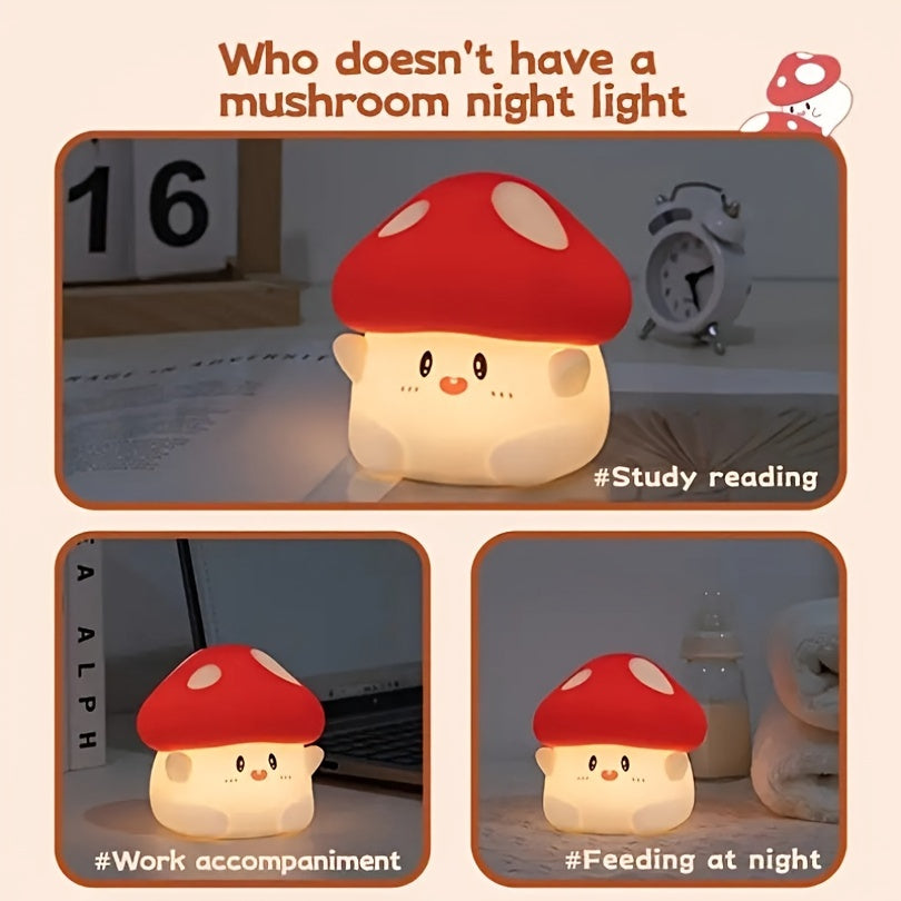 HCAVEY-Cute Mushroom Night Light. Adjust The Brightness In Second Gear, Light Up In One Shot, with Touch Function, USB Charging. Suitable for Various Room Types, Bedside Lamp Ambient Light, Great Holiday Gifts for Friends, Birthday Gifts.