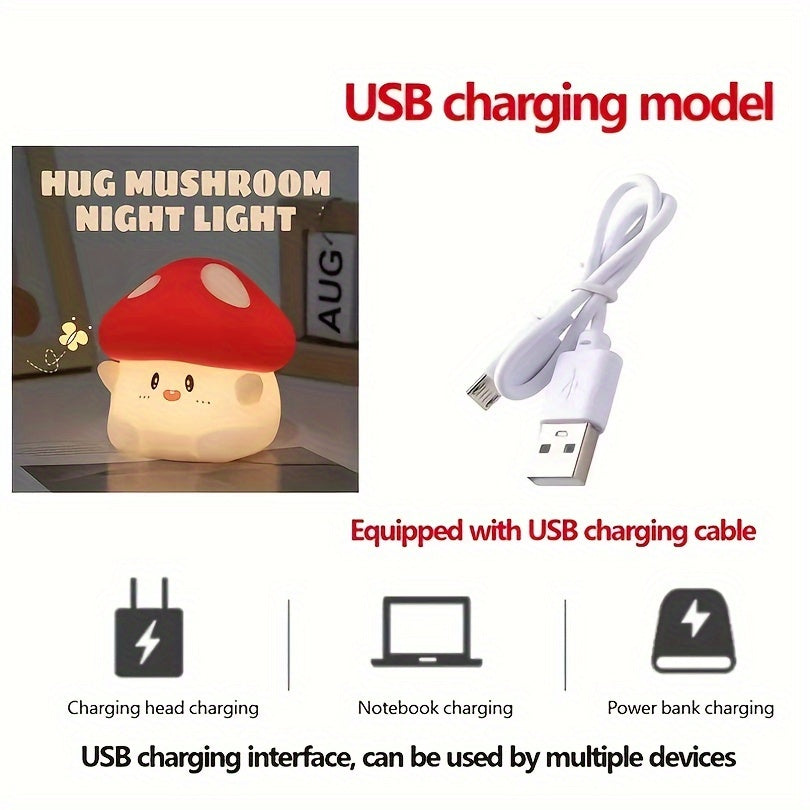 HCAVEY-Cute Mushroom Night Light. Adjust The Brightness In Second Gear, Light Up In One Shot, with Touch Function, USB Charging. Suitable for Various Room Types, Bedside Lamp Ambient Light, Great Holiday Gifts for Friends, Birthday Gifts.