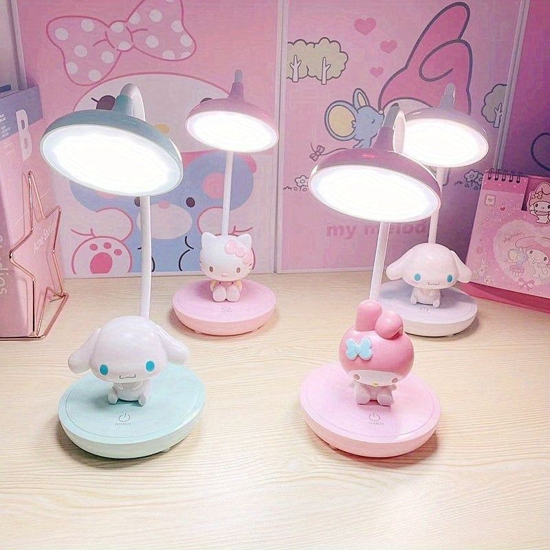 Sanrio for hello kitty & for Cinnamoroll 3-Speed Touch Control Desk Lamp - Cute Cartoon Character PVC Bedside Lamp for Bedroom, Dorm, Study - No Electricity Needed, Soft Glow Lighting, Dorm Room Decor, Playful Design, Durable Lighting