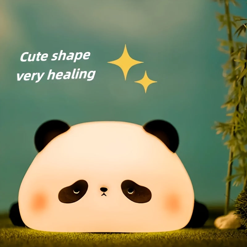 Cute Panda LED Night Light - Soft Glow Adjustable Brightness Bedside Lamp, Perfect for Children's Use and Parent-Child Sleeping Companion with USB Rechargeability