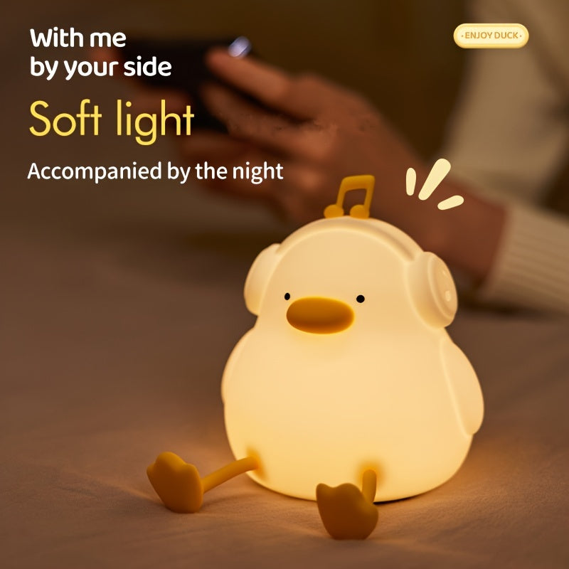 The Happy Duck Enjoy Duck Silicone Night Light Is a Clever Patting Lamp That Can Be Recharged Via USB. It Has Touch Sensitivity, Three Levels of Brightness Adjustment, And a Timer, Making It a Perfect Decorative Light for Any Room.