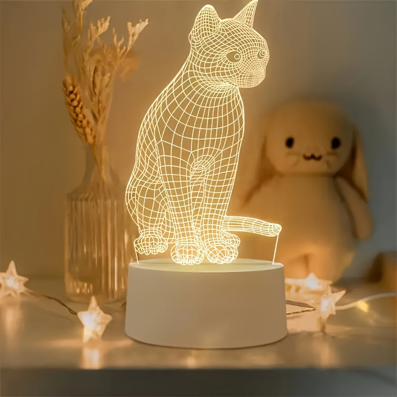 3D Cat-Shaped LED Table Lamp - USB-Powered Creative Art Desk Light, Warm Ambient Glow, No Batteries Needed, Perfect for Bedroom Decor & Unique Gift Idea, Cat Decor, Indoor Lighting, Modern Lighting, Durable Construction, Decorative Lighting, Home