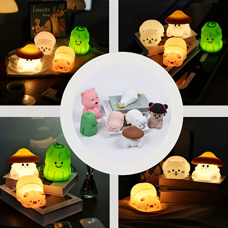 1pc, Three-stage Dimming Timer Little Cow, Quack Duck, Nezha Little Night Lamp, Touch-sensitive Desktop LED Night Lamp, with Rechargeable Battery - 500mAh, Portable Sleep Companion, Indoor And Outdoor Decoration Bedside Lamp, Playful Design, Decorative