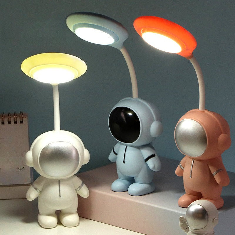 USB-Rechargeable Astronaut Desk Lamp - Pastel Colors (White/Blue/Red/), Eye-Caring LED Night Light, Portable Bedside & Workspace Lighting with Lithium Battery, Cute Astronaut Decor, Adults, Home Office - Ideal Gift for Space Enthusiasts, Playful Design,