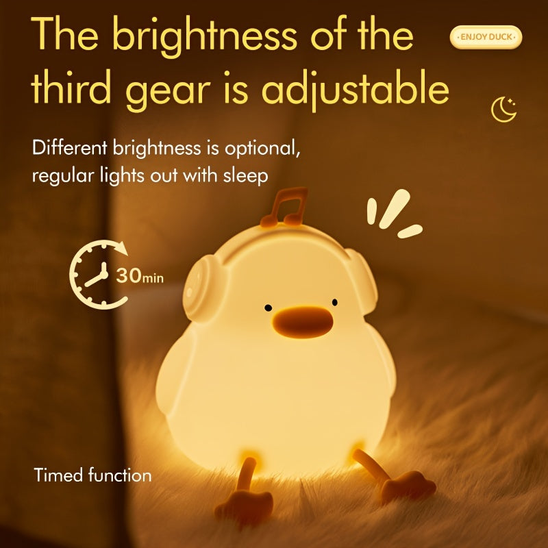 The Happy Duck Enjoy Duck Silicone Night Light Is a Clever Patting Lamp That Can Be Recharged Via USB. It Has Touch Sensitivity, Three Levels of Brightness Adjustment, And a Timer, Making It a Perfect Decorative Light for Any Room.