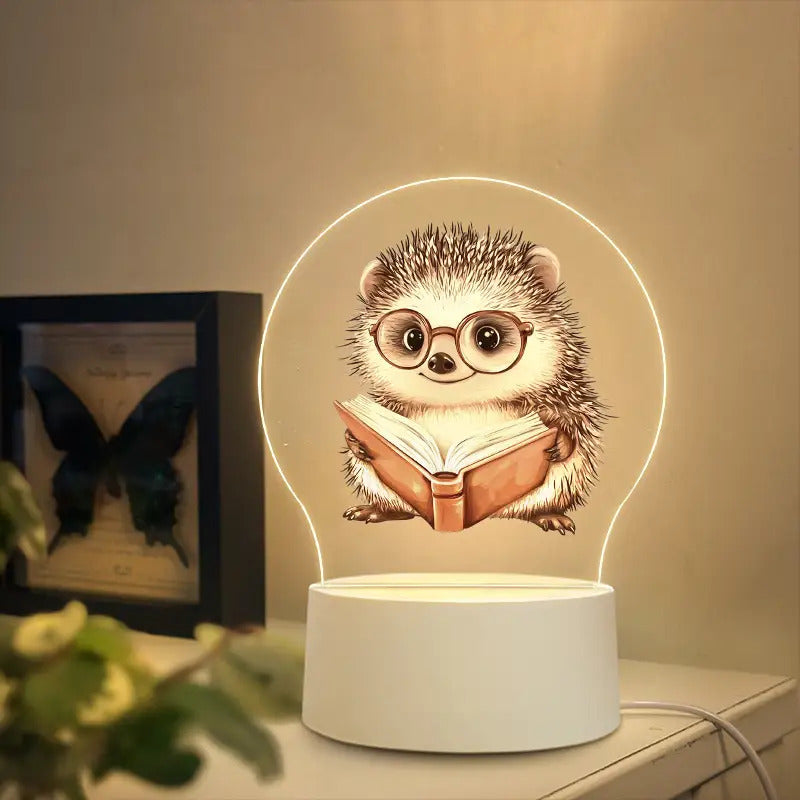 1pc Hedgehog Night Light - Cute Hedgehog Reading with Glasses, USB-Powered LED Bedside Lamp, Warm White Light for Bedroom, Living Room, Study - Birthday/Housewarming Gift for Book Lovers & Home Decor - Safe Low Voltage (<36V) - Ideal & Adults