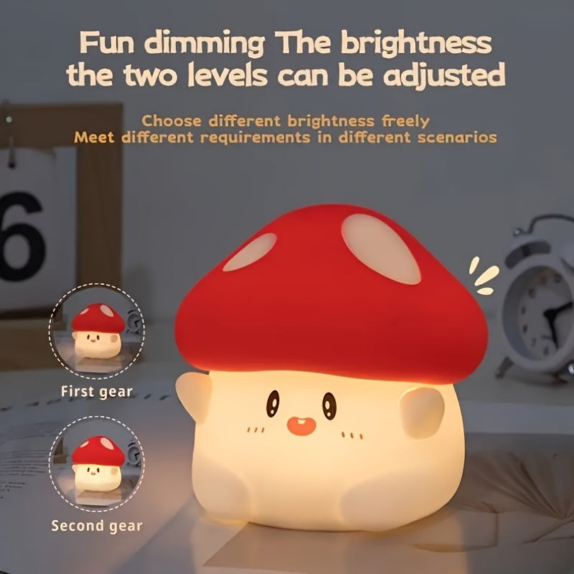 HCAVEY-Cute Mushroom Night Light. Adjust The Brightness In Second Gear, Light Up In One Shot, with Touch Function, USB Charging. Suitable for Various Room Types, Bedside Lamp Ambient Light, Great Holiday Gifts for Friends, Birthday Gifts.