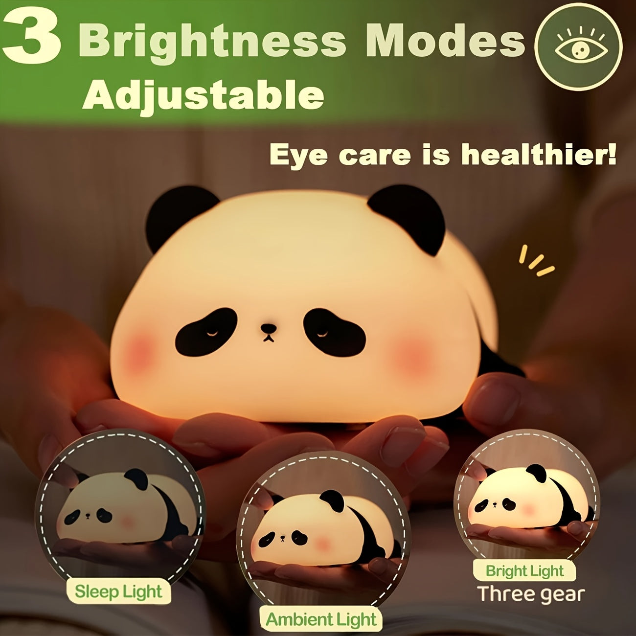 Cute Panda LED Night Light - Soft Glow Adjustable Brightness Bedside Lamp, Perfect for Children's Use and Parent-Child Sleeping Companion with USB Rechargeability
