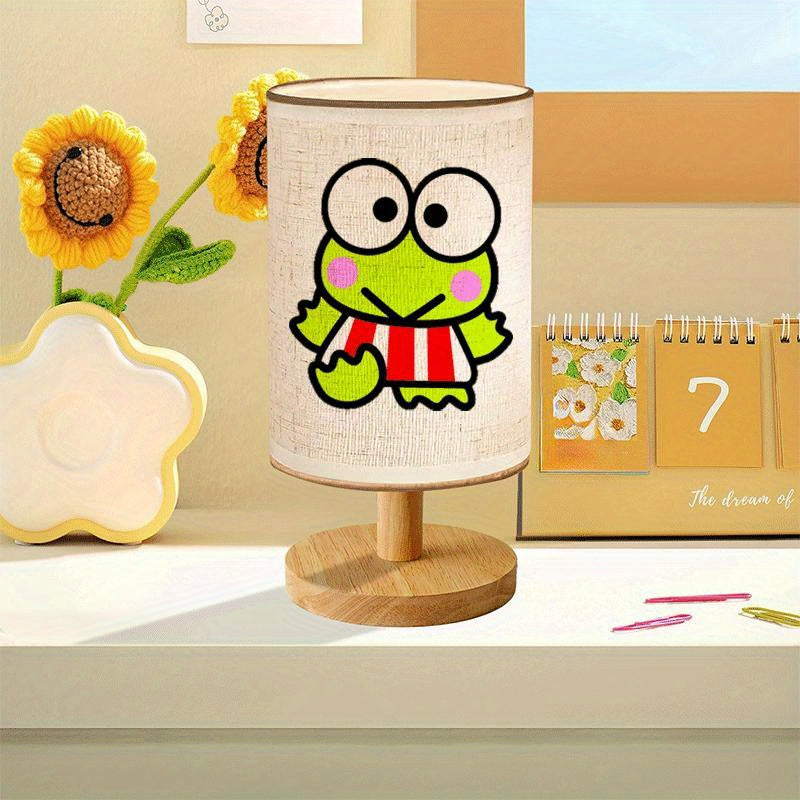 Sanrio Keroppi Plaid Bedside Table Lamp with Striped Design, USB Powered Night Light for Gifts, Small Night Light for Friends, Suitable as a Bedside Night Light