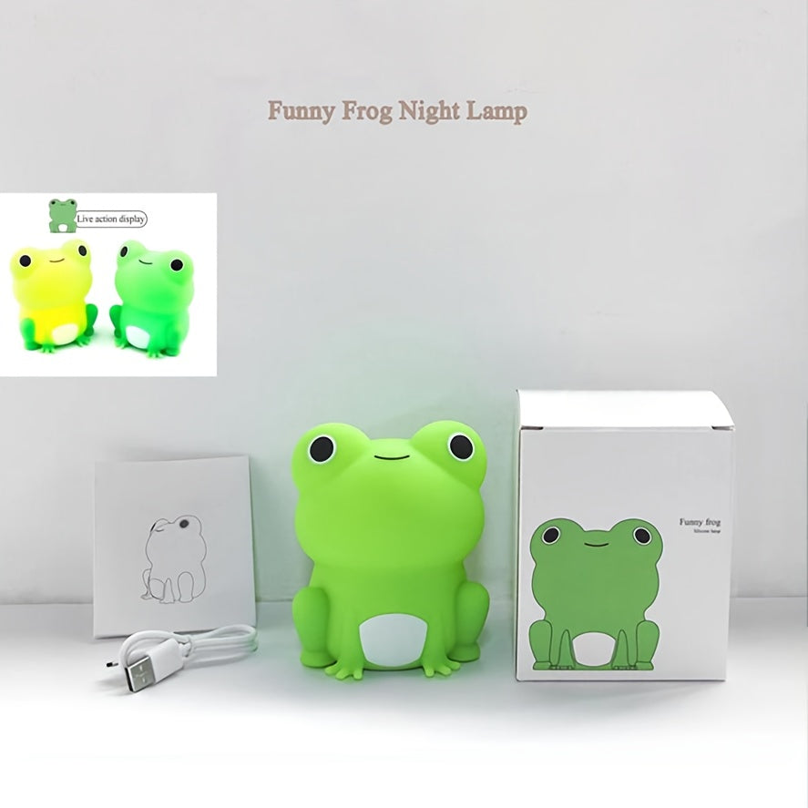 [Cute Frog Night Light] 1pc Cute Frog Night Light | Adjustable Brightness, Sensitive Touch Control, Rechargeable LED Lamp - Frog-Shaped Design for Bedroom or Desk Decor, Indoor Use, Battery, Playful Design