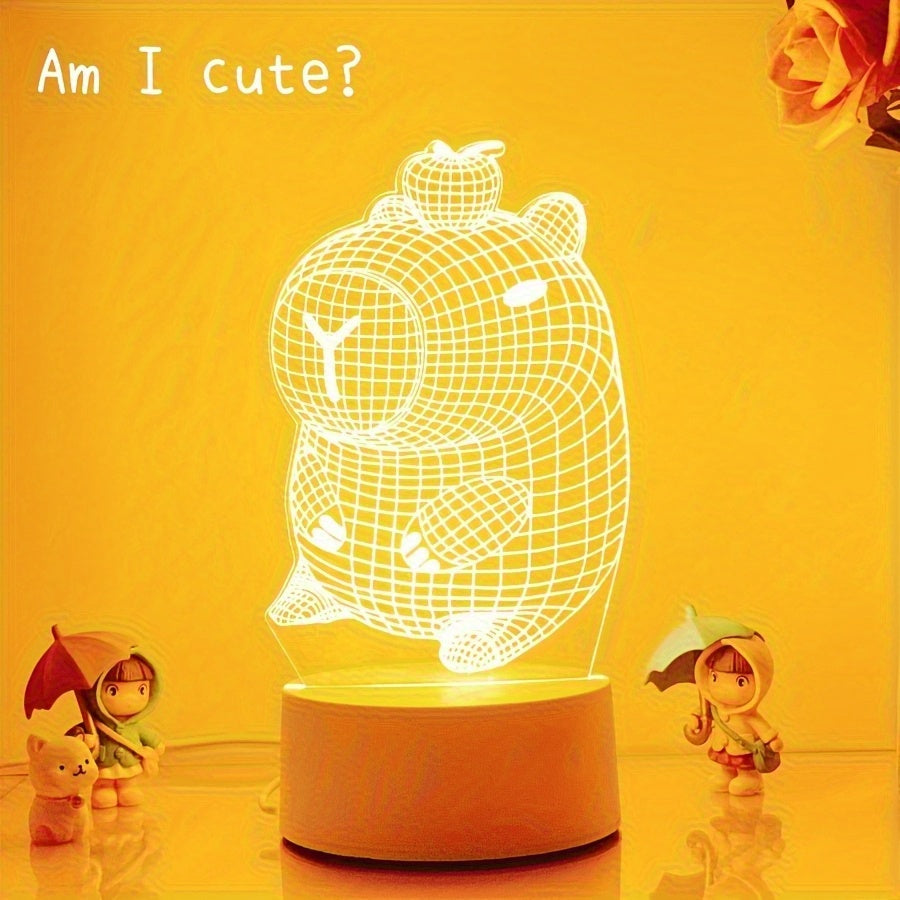 Adorable 3D Capybara Night Light - USB Powered Bedside Lamp, Suitable for Bedroom, Living Room, Office Cute Pet Desktop Decoration - No Batteries Needed, Eye-Friendly Warm Light - Perfect Gift for Animal Lovers, Modern Decoration, Plastic Material, Switch