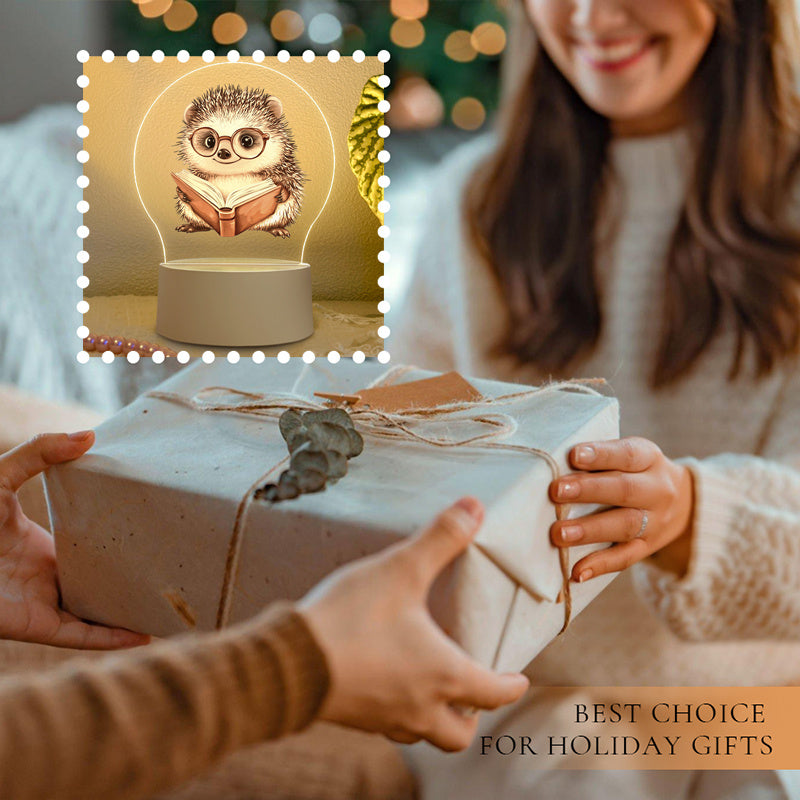 1pc Hedgehog Night Light - Cute Hedgehog Reading with Glasses, USB-Powered LED Bedside Lamp, Warm White Light for Bedroom, Living Room, Study - Birthday/Housewarming Gift for Book Lovers & Home Decor - Safe Low Voltage (<36V) - Ideal & Adults