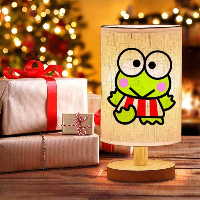 Sanrio Keroppi Plaid Bedside Table Lamp with Striped Design, USB Powered Night Light for Gifts, Small Night Light for Friends, Suitable as a Bedside Night Light