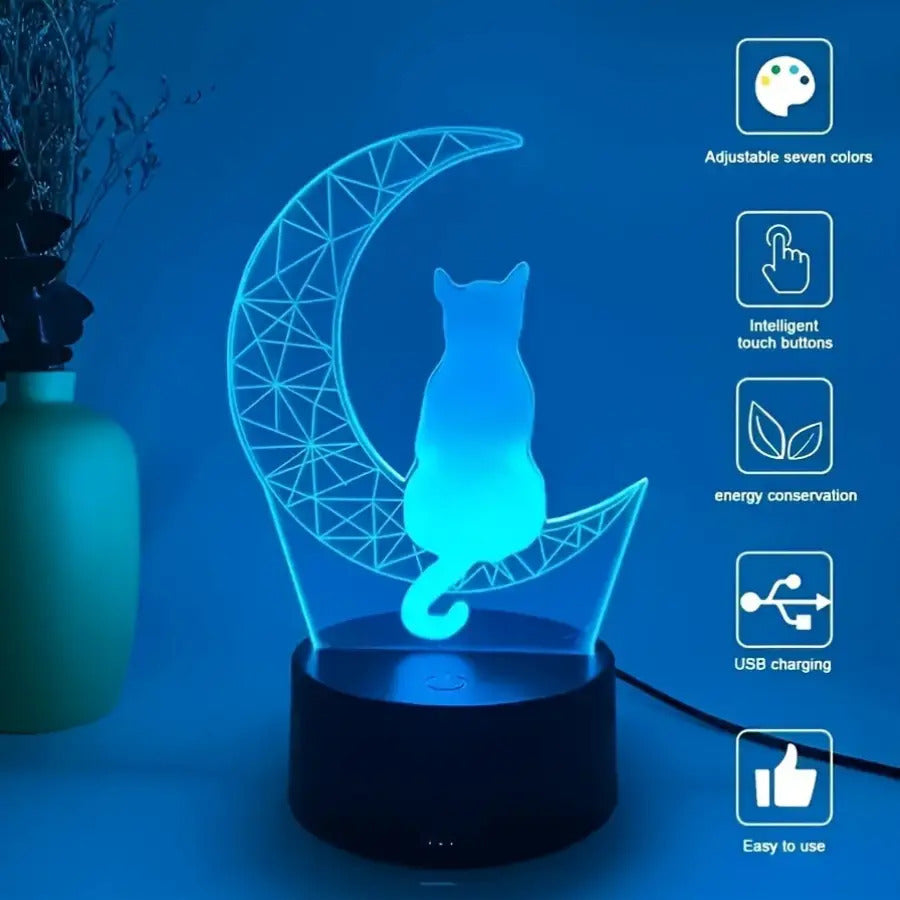 Modern Moon Cat Model LED Small Table Lamp, Bedroom and Study Decorative Lamp, Night Light, Holiday Gift for Friends, Compatible with Laptop USB Lamp, USB Interface Electronic Lamp, Computer Accessories, USB Gadget