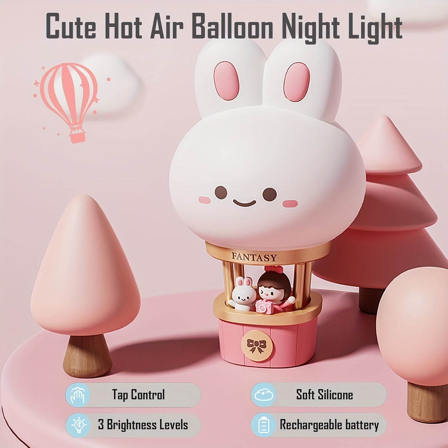 New hot air balloon charging nightlight, LED bedside lamp, 3 brightness levels, warm lamp, USB nightlight, suitable for bedroom and living room.
