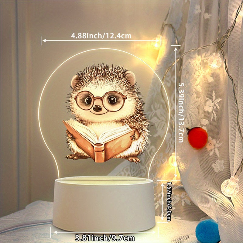 1pc Hedgehog Night Light - Cute Hedgehog Reading with Glasses, USB-Powered LED Bedside Lamp, Warm White Light for Bedroom, Living Room, Study - Birthday/Housewarming Gift for Book Lovers & Home Decor - Safe Low Voltage (<36V) - Ideal & Adults