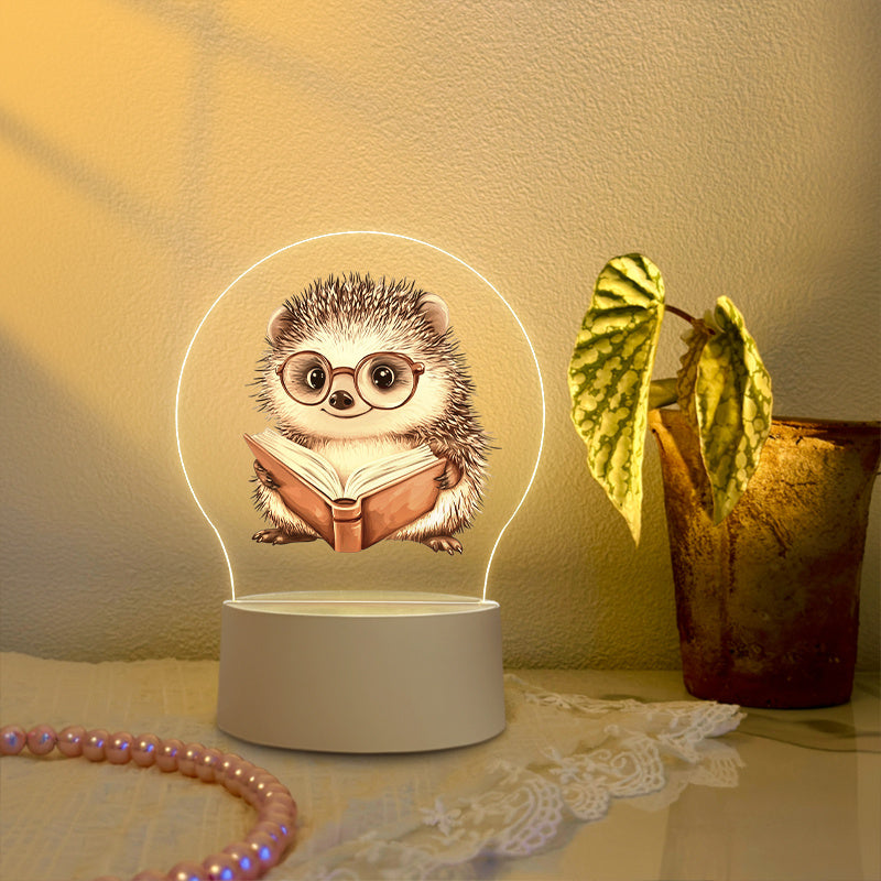 1pc Hedgehog Night Light - Cute Hedgehog Reading with Glasses, USB-Powered LED Bedside Lamp, Warm White Light for Bedroom, Living Room, Study - Birthday/Housewarming Gift for Book Lovers & Home Decor - Safe Low Voltage (<36V) - Ideal & Adults