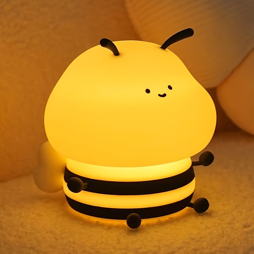 1pc Soft Honeybee Night Light, Rechargeable Eye Protection Bedside Lamp with Colorful Changing Colors, Cute Bedroom Decorative Ornament