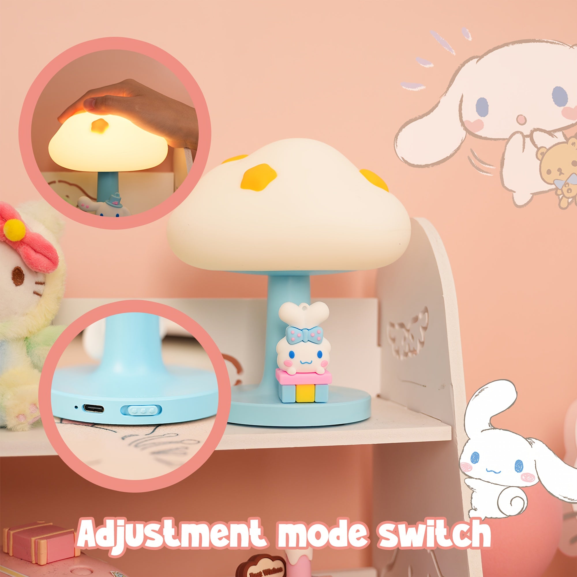 For Cinnamoroll Blue Cloud Night Light - Cute Adjustable Brightness LED Desk Lamp with 1200mAh Rechargeable Battery, Type-C Charging, Perfect for Bedroom, Office, or Gift for Women