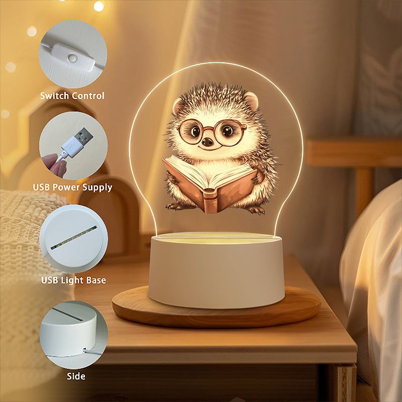 1pc Hedgehog Night Light - Cute Hedgehog Reading with Glasses, USB-Powered LED Bedside Lamp, Warm White Light for Bedroom, Living Room, Study - Birthday/Housewarming Gift for Book Lovers & Home Decor - Safe Low Voltage (<36V) - Ideal & Adults