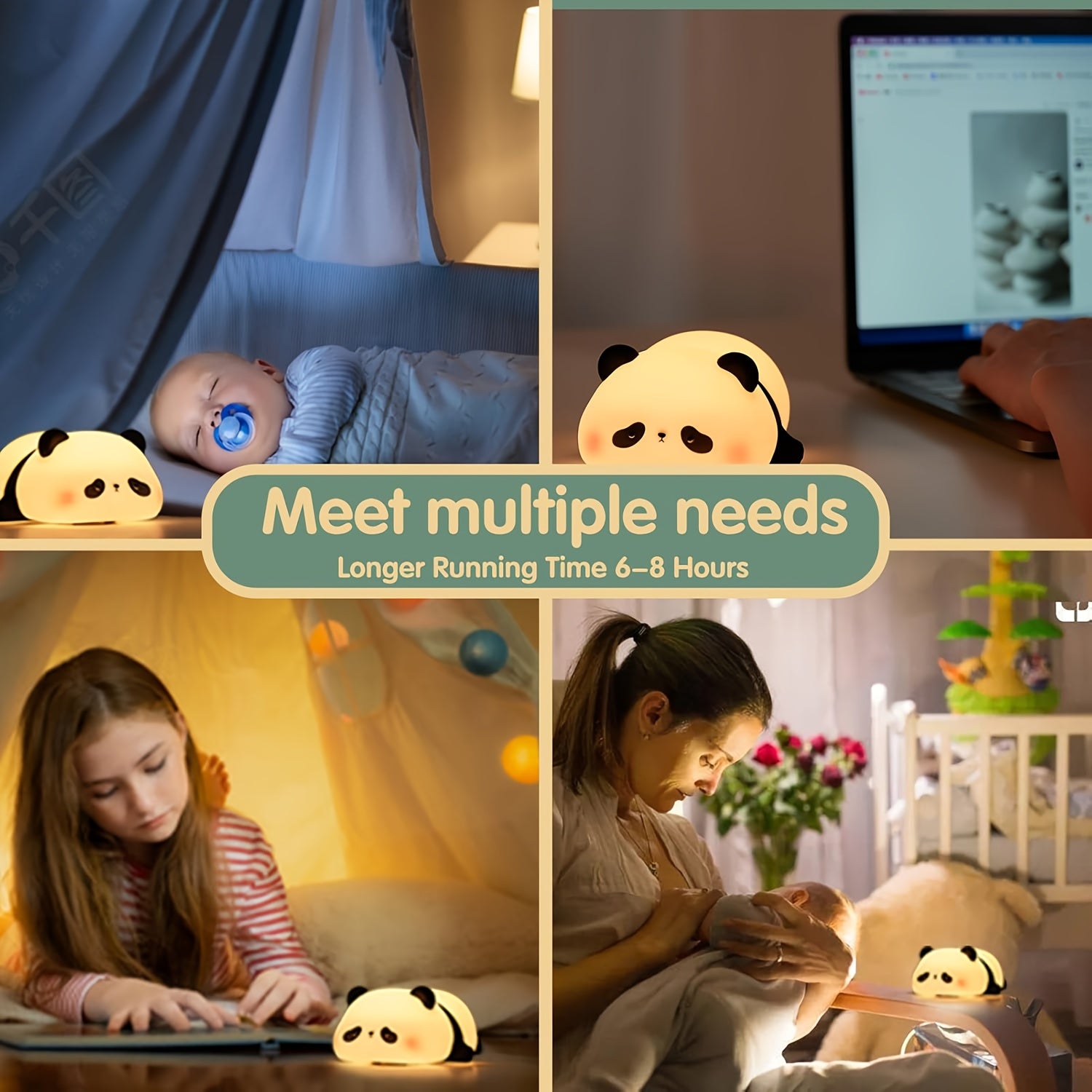 Cute Panda LED Night Light - Soft Glow Adjustable Brightness Bedside Lamp, Perfect for Children's Use and Parent-Child Sleeping Companion with USB Rechargeability