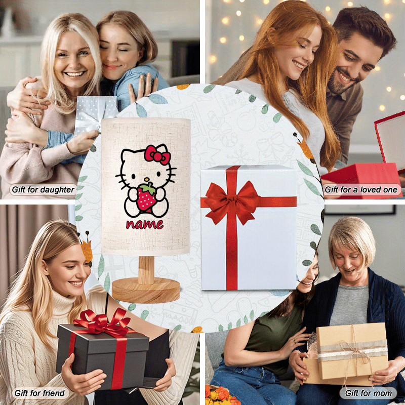 Personalized Hello Kitty Night Light with Custom Name - USB-Powered Warm Yellow Upward Reading Lamp, Cute Strawberry & Bow Design Bedroom Decor, Anniversary Gift for Girlfriend, Women's Desk Lamp, Hello Kitty Room Decor, Sanrio