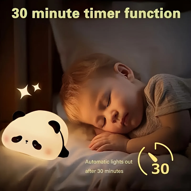 Cute Panda LED Night Light - Soft Glow Adjustable Brightness Bedside Lamp, Perfect for Children's Use and Parent-Child Sleeping Companion with USB Rechargeability