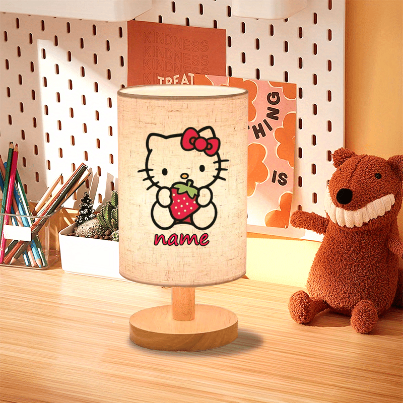 Personalized Hello Kitty Night Light with Custom Name - USB-Powered Warm Yellow Upward Reading Lamp, Cute Strawberry & Bow Design Bedroom Decor, Anniversary Gift for Girlfriend, Women's Desk Lamp, Hello Kitty Room Decor, Sanrio