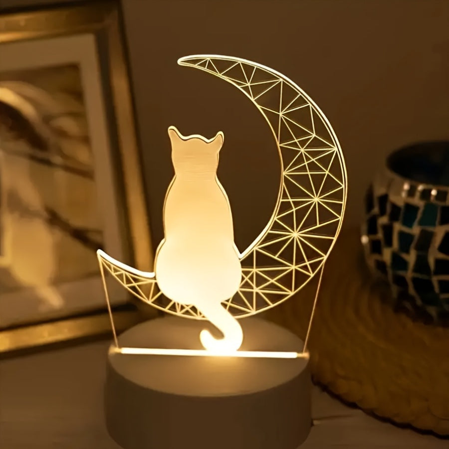 Modern Moon Cat Model LED Small Table Lamp, Bedroom and Study Decorative Lamp, Night Light, Holiday Gift for Friends, Compatible with Laptop USB Lamp, USB Interface Electronic Lamp, Computer Accessories, USB Gadget