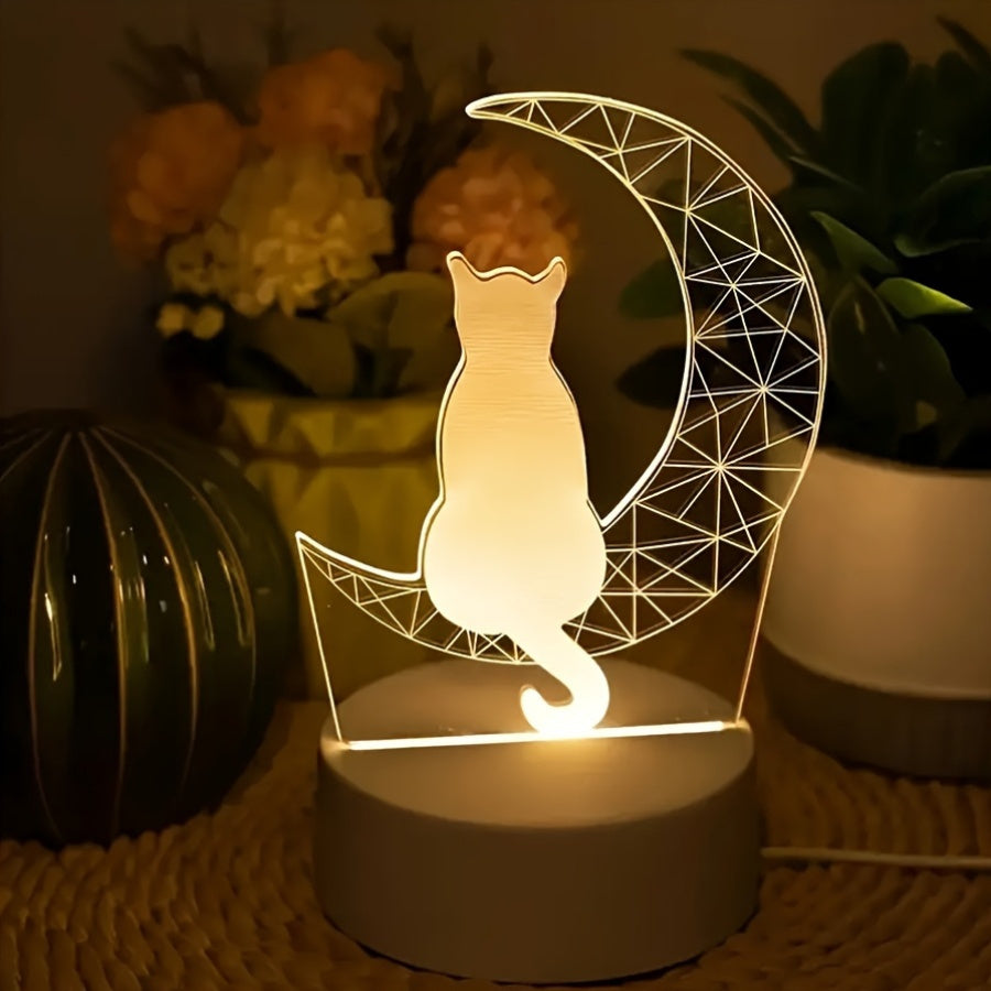 Modern Moon Cat Model LED Small Table Lamp, Bedroom and Study Decorative Lamp, Night Light, Holiday Gift for Friends, Compatible with Laptop USB Lamp, USB Interface Electronic Lamp, Computer Accessories, USB Gadget