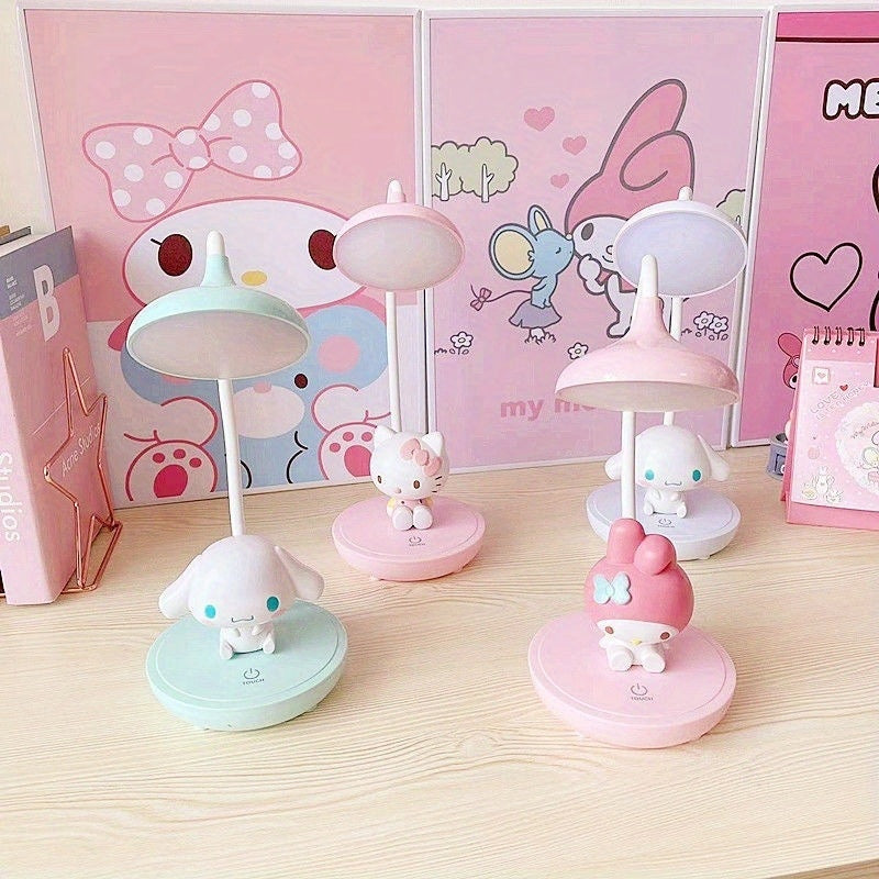 Sanrio for hello kitty & for Cinnamoroll 3-Speed Touch Control Desk Lamp - Cute Cartoon Character PVC Bedside Lamp for Bedroom, Dorm, Study - No Electricity Needed, Soft Glow Lighting, Dorm Room Decor, Playful Design, Durable Lighting