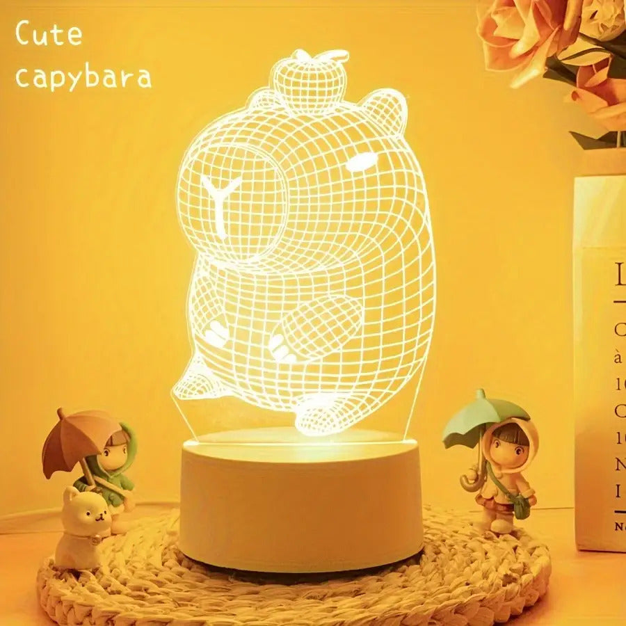 Adorable 3D Capybara Night Light - USB Powered Bedside Lamp, Suitable for Bedroom, Living Room, Office Cute Pet Desktop Decoration - No Batteries Needed, Eye-Friendly Warm Light - Perfect Gift for Animal Lovers, Modern Decoration, Plastic Material, Switch