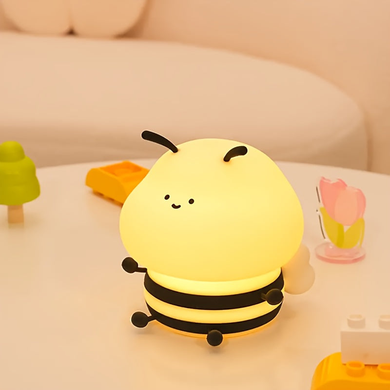 1pc Soft Honeybee Night Light, Rechargeable Eye Protection Bedside Lamp with Colorful Changing Colors, Cute Bedroom Decorative Ornament