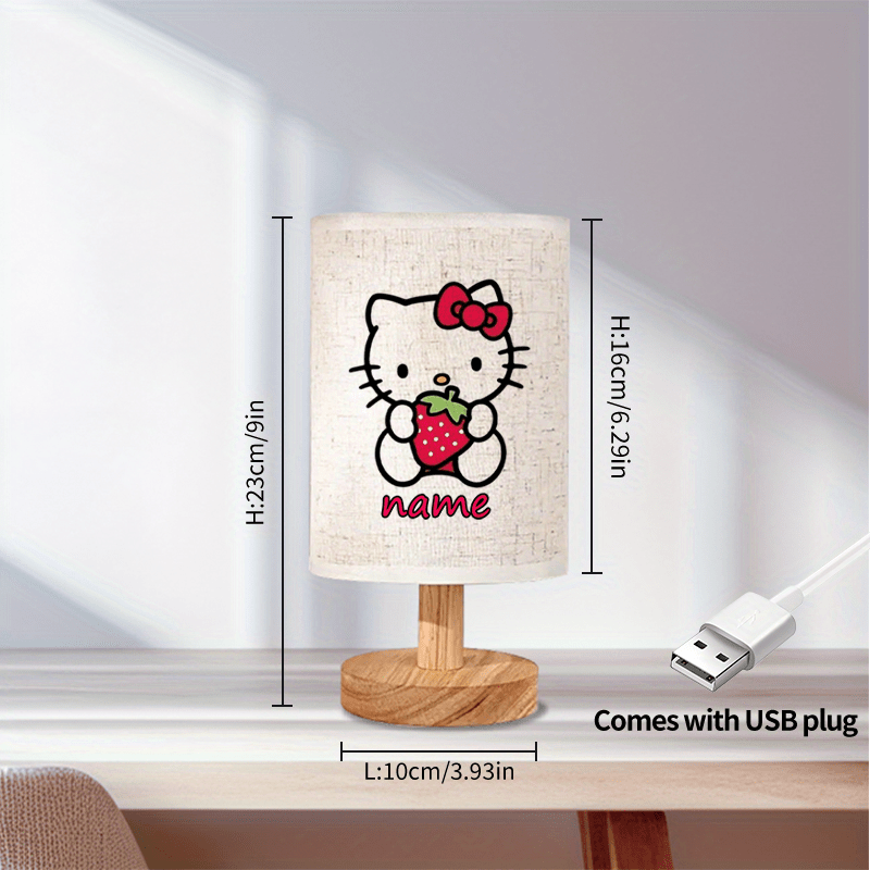 Personalized Hello Kitty Night Light with Custom Name - USB-Powered Warm Yellow Upward Reading Lamp, Cute Strawberry & Bow Design Bedroom Decor, Anniversary Gift for Girlfriend, Women's Desk Lamp, Hello Kitty Room Decor, Sanrio