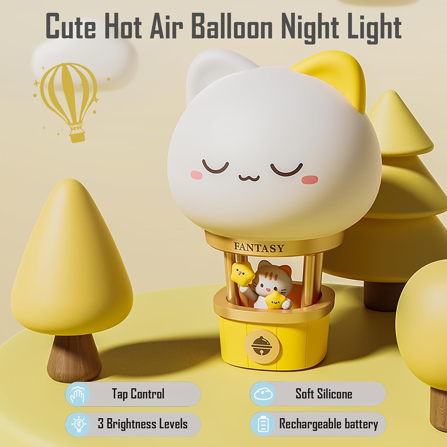 New hot air balloon charging nightlight, LED bedside lamp, 3 brightness levels, warm lamp, USB nightlight, suitable for bedroom and living room.