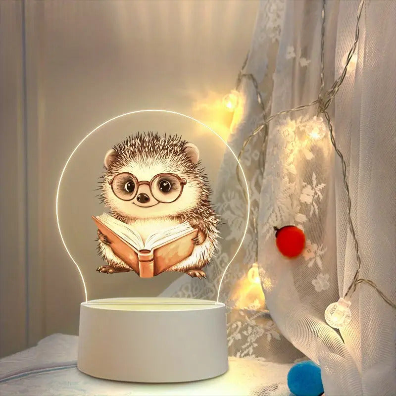 1pc Hedgehog Night Light - Cute Hedgehog Reading with Glasses, USB-Powered LED Bedside Lamp, Warm White Light for Bedroom, Living Room, Study - Birthday/Housewarming Gift for Book Lovers & Home Decor - Safe Low Voltage (<36V) - Ideal & Adults